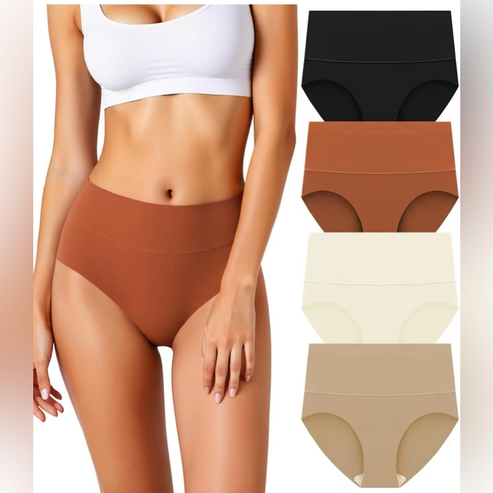 Seamless High-Waist No Show Panties With Tummy Control- Black, Brown, Cream, Tan